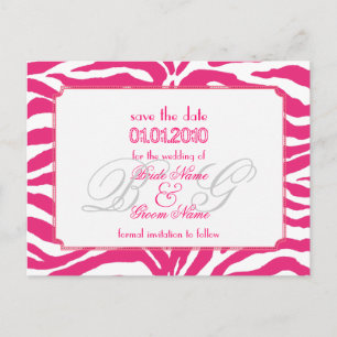 Spara datum, zebra + monogram meddelande vykort