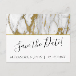 Spara datumangivelsen Vit och Guld Elegant Marble Vykort
