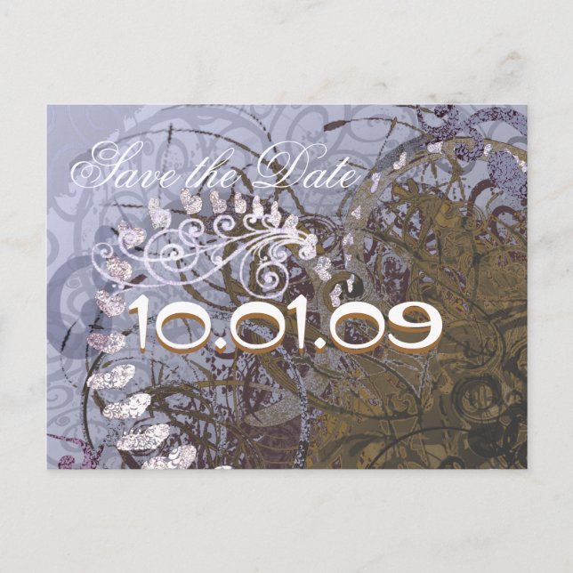 Spara datumblå och bruna hjärtan meddelande vykort (Framsida)