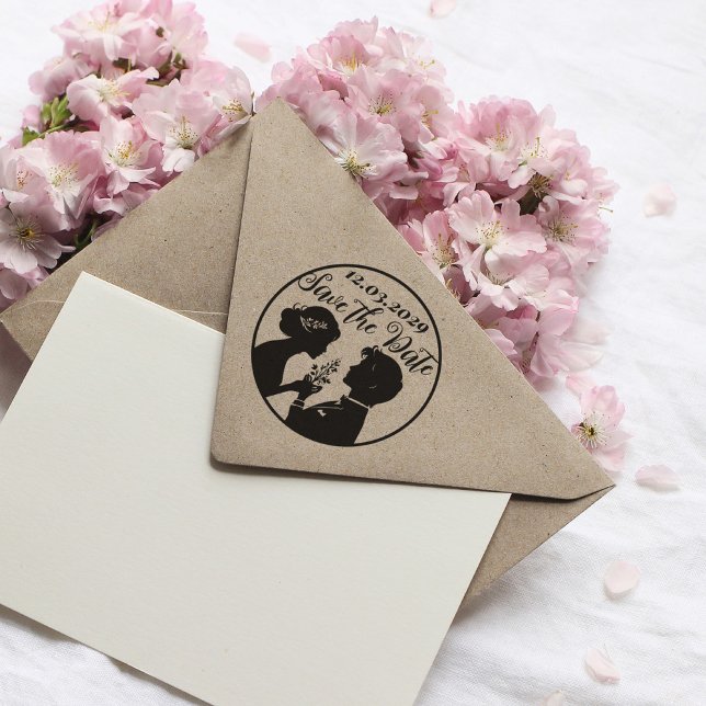 Spara datumbröllopsstämpeln med nytt par stämpel (save the date stamp with custom date)