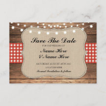 Spara datumburlap Wood Rustic Red Check Card