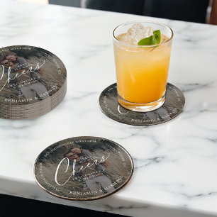 Spara datumCheer! Free Drinks & A Bröllop Photo Underlägg Papper Rund