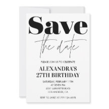 Spara datumet, 27:e födelsedagsinbjudan Black Whit