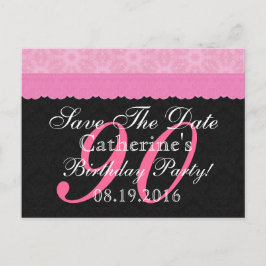 Spara datumet 90-årsdag Rosa och svart spets Meddelande Vykort