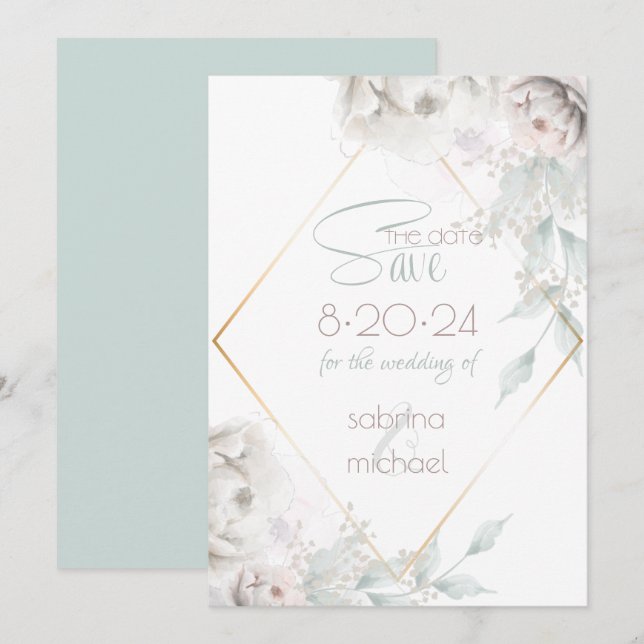 spara datumet | Alabaster White Watercolor Peonies (Fram/baksida)