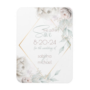 spara datumet   Alabaster White Watercolor Peonies Magnet