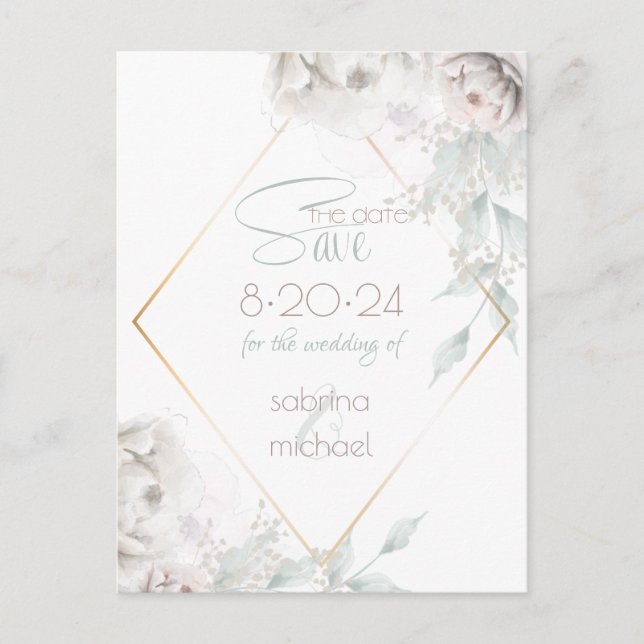 spara datumet | Alabaster White Watercolor Peonies Vykort (Framsida)