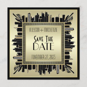 Spara datumet Art Deco Champagne Guld Gatsby Glam Inbjudningar