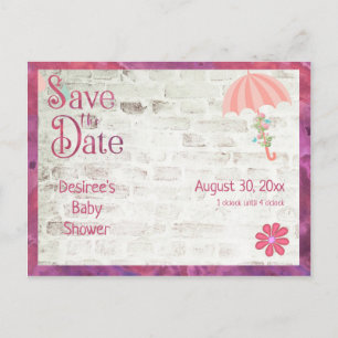 Spara datumet Baby shower med paraply Meddelande Vykort