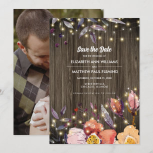 Spara datumet. Barn Wood Autumn Flowers Photo Card Datumet