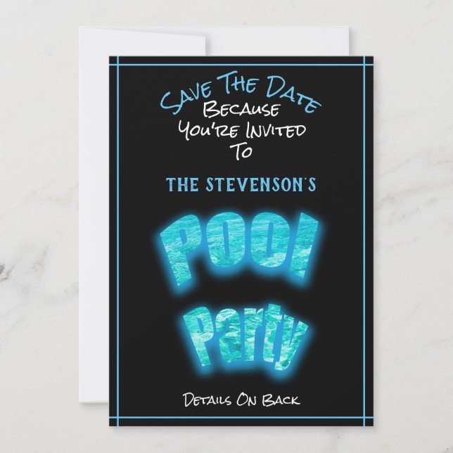 Spara datumet Bassäng Party Födelsedagsfest inbjud (Framsida)