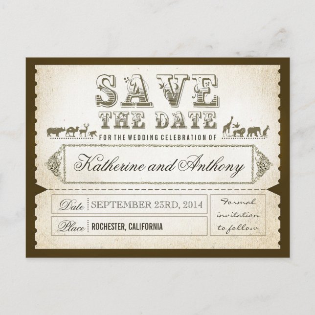 spara datumet biljett ZOO SAFARI Meddelande Vykort (Framsida)