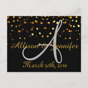 Spara datumet Black and Guld Glitter Faux Foil Meddelande Vykort