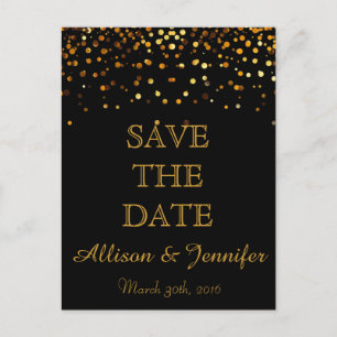 Spara datumet Black and Guld Glitter Faux Foil Meddelande Vykort