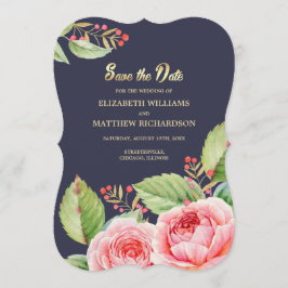 spara datumet. Blått vakuumkort för marin Blommigt Spara Datumet