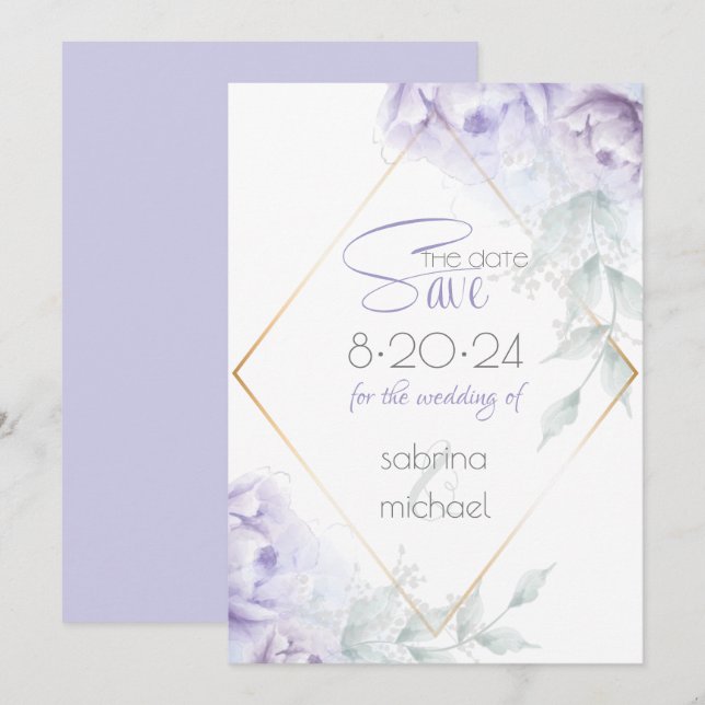 spara datumet | Blek Lilac Watercolor Peonies (Fram/baksida)