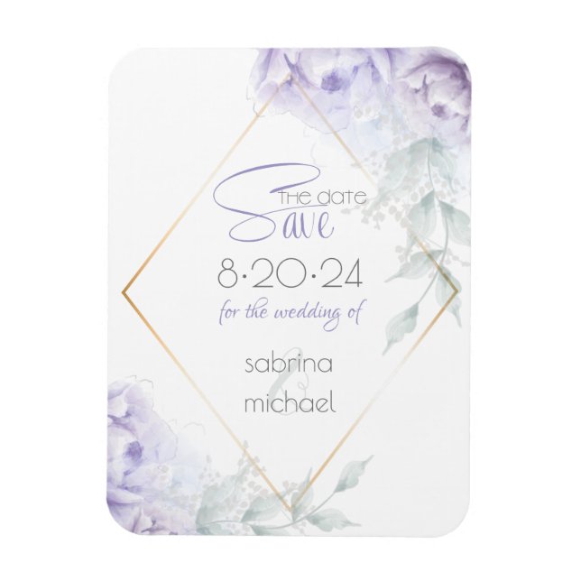 spara datumet | Blek Lilac Watercolor Peonies Magnet (Vertikal)