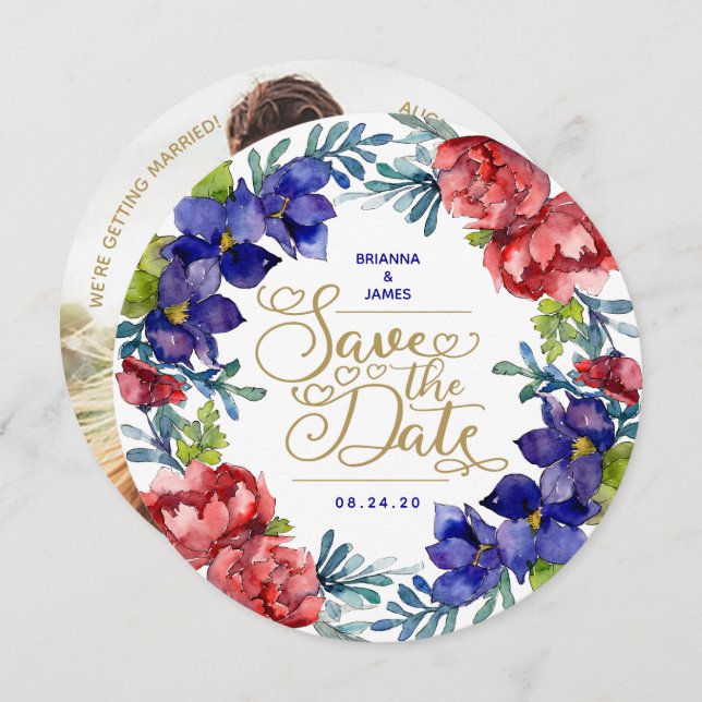 Spara datumet | Blommigt för snabbvattenfärg Inbjudningar (Fram/baksida)