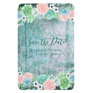 Spara datumet! Boho-succulenter Geometrisk ram Magnet