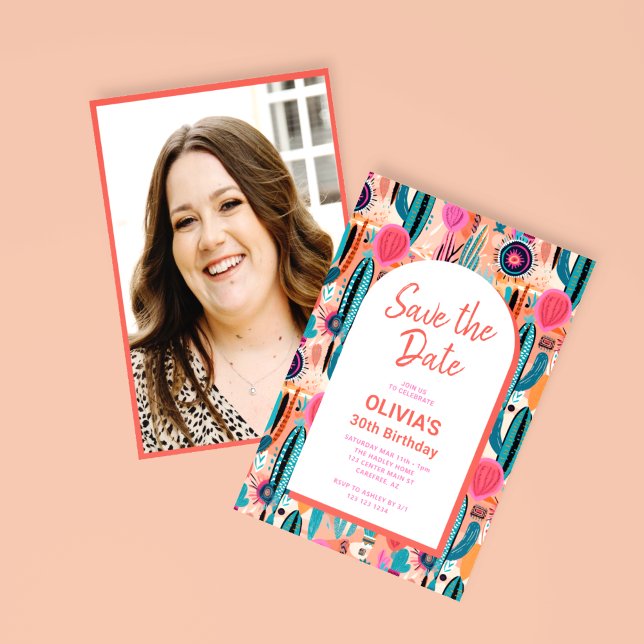 Spara datumet Boho Succult Photo Birthday Inbjudningar (Skapare uppladdad)