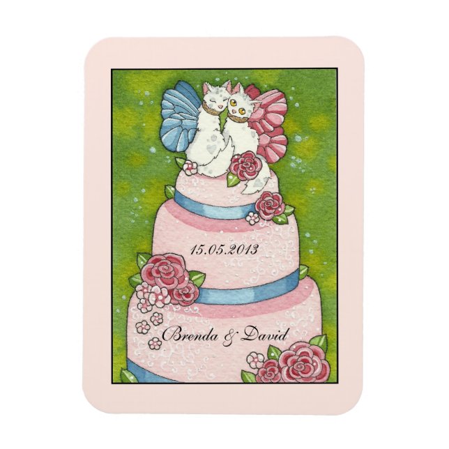 Spara datumet Bröllop Cute Cake Topper Magnet (Vertikal)
