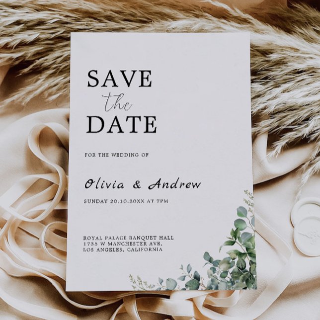 Spara datumet Bröllop i Grekland Inbjudningar (Greenery Save The Date Wedding Invitation)