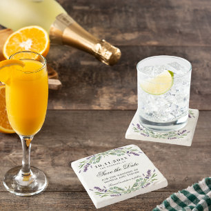 Spara datumet bröllop lavender violet greenery stenunderlägg