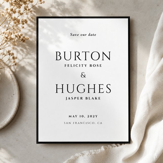 Spara datumet | Bröllopsannons 5x7-kort (Bold wedding announcement cards with timeless styling and your custom event details)