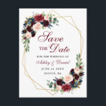 Spara datumet Burgundy Blue Blommigt Guld Ram Meddelande Vykort<br><div class="desc">Modern Elegant,  Watercolor Burgundy Marsala Blue Blommigt,  Guld Geometric Ram,  Save Date Förlovning Postcard</div>