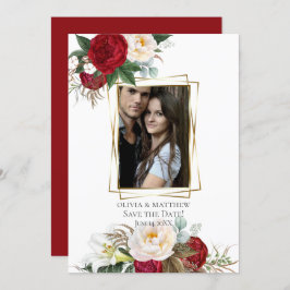 spara datumet | Burgundy Peony Blommigt Bouquets Inbjudningar