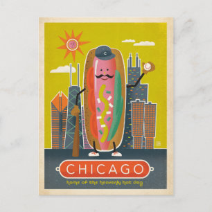 Spara datumet Chicago, IL - Hett Hund Meddelande Vykort