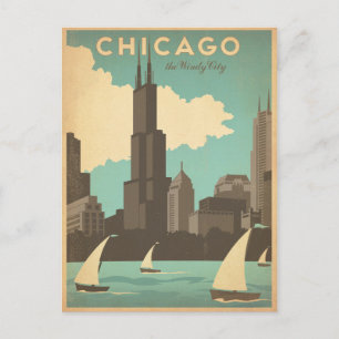 Spara datumet Chicago, IL - Windy City Meddelande Vykort