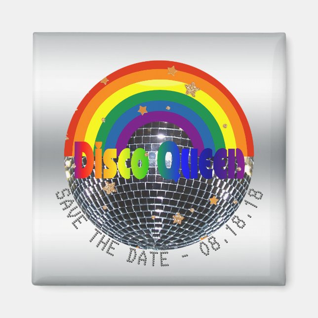 Spara datumet Disco Queen Retro Rainbow Party Magnet (Framsidan)