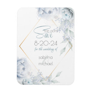 spara datumet Dusty Blue Watercolor Peonies Magnet