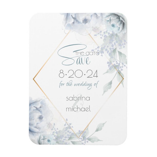 spara datumet | Dusty Blue Watercolor Peonies Magnet (Vertikal)