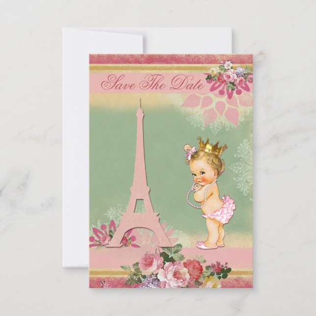 Spara datumet Eiffel Torn Princess Baby Shower (Framsida)