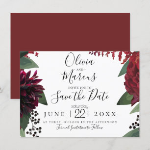 SPARA DATUMET Elegant Burgundy Marsala Blommigt Inbjudningar