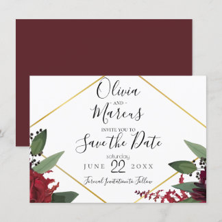 SPARA DATUMET | Elegant Burgundy Marsala Blommigt  Inbjudningar