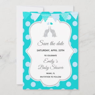Spara datumet Elephant Teal Blue Polka dots