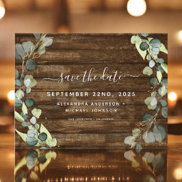 Spara datumet Eucalyptus Greenery Rustic Wood Meddelande Vykort