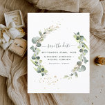 Spara datumet Eucalyptus Greenery Succulent Meddelande Vykort<br><div class="desc">Eucalyptus Greenery Succulent Botanical Watercolor Vår bröllop Spara datumkortet på vit bakgrund - innehåller vacker och elegant manustypografi med modernt botaniskt löv och grönt för den speciella Bröllopsdagen firande.</div>