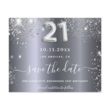 Spara datumet för 21-årsdagen för silver glitter