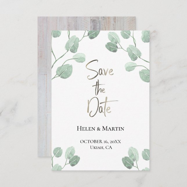 Spara datumet för att spara eucalyptus greenery inbjudningar (Fram/baksida)