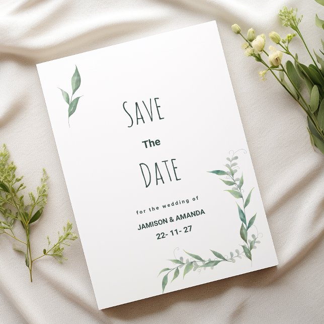 Spara datumet för att spara vattenfärgsgrå krans inbjudningar (Mint watercolor greenery wreath Save The Date )
