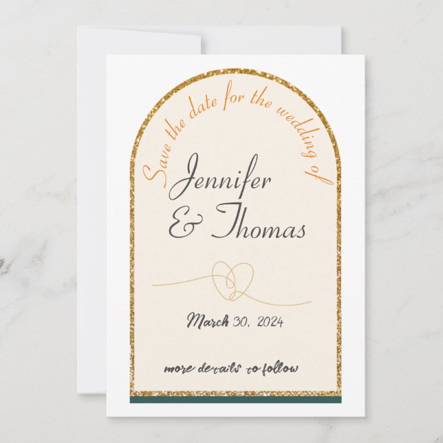 Spara datumet för bröllop/guld kant inbjudningar (Framsida)