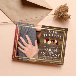 Spara datumet för Burgundy Blommigt Rustic Guld Ro