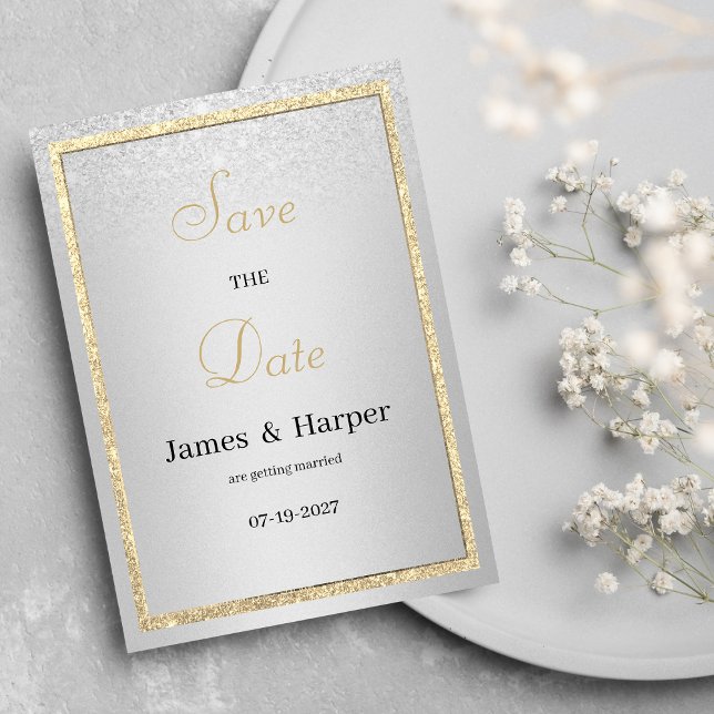 Spara datumet för eleganten guld silver glitter inbjudningar (Luxury elegant gold silver glitter Save the Date )