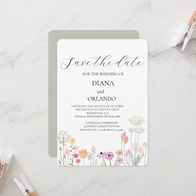 Spara datumet för färgämnet Vår Wildblomma Inbjudningar (Fram/Back In Situ)