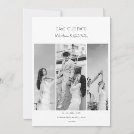 Spara datumet för fotokollage svart vitt bröllop inbjudningar