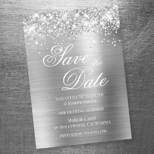 Spara datumet för Glittery Silver Foil Magnetisk Inbjudningskort